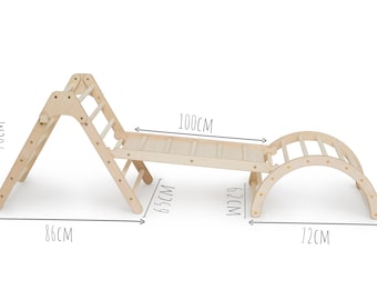 Kletterdreieck (70cm) klappbar mit zweiseitiger Hühnerleiter- oder Kletterrutsche mit Kletterbogen