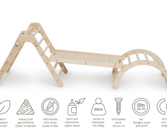 Koalaling Set - klappbares Kletterdreieck (70cm) mit zweiseitiger Hühnerleiter-Rutsche, Bogen