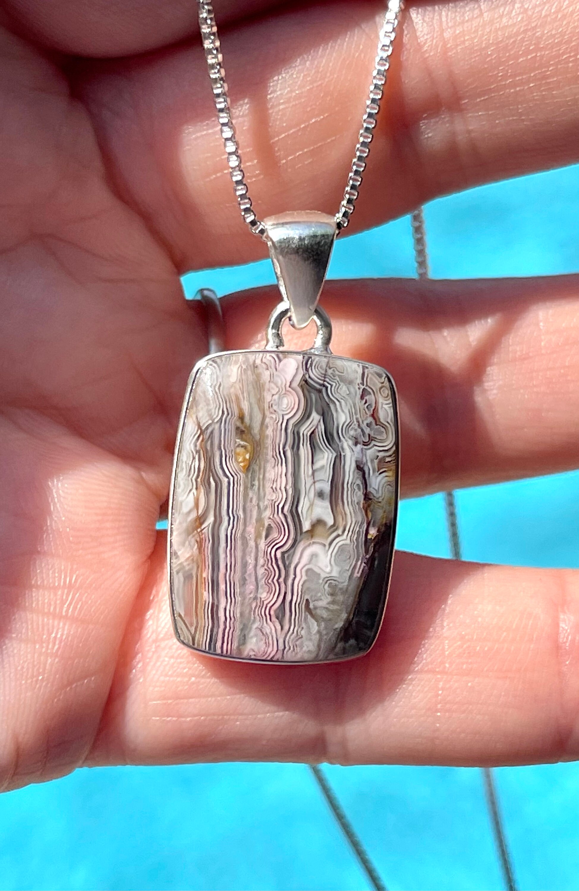 クレイジー、レース、瑪瑙、ペンダント、ネックレス、スターリング