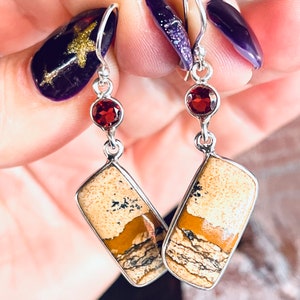 Garnet, Picture, Jasper, Earrings, In Sterling Silver