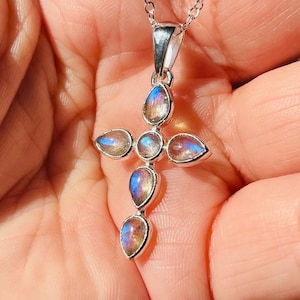 Cross, Labradorite, Pendant, Necklace, In Sterling Silver