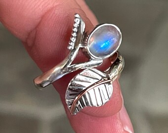 Rainbow Moonstone, Ring, In Sterling Silver, Size 8