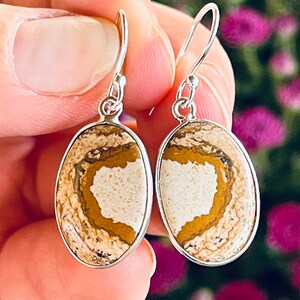 Desert, Landscape, Picture, Jasper, Drop, Earrings, In Sterling Silver