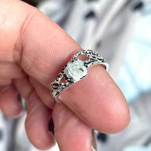 Natural, Raw, White, Diamond, Ring, In Oxidized Sterling Silver, Size 8