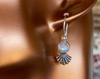 Orecchini Pendenti In Argento 925 Con Pietra Di Luna Arcobaleno - Forma A Pera 5x10 Mm - 3