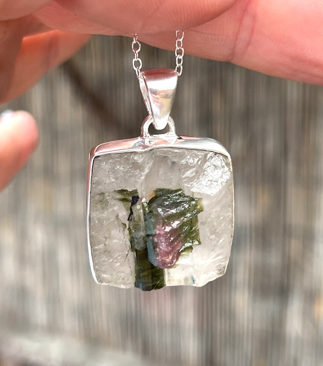 Green, Pink, Tourmaline, Pendant, Necklace, in Sterling Silver - Etsy