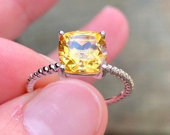 Natural, Citrine Solitaire Ring, Citrine Anniversary Ring