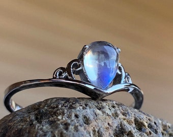 Exquisite Dainty Genuine Moonstone Sterling Silver Ring