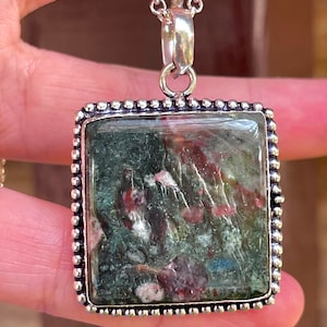 Bloodstone, Pendant Necklace In Oxidized Silver