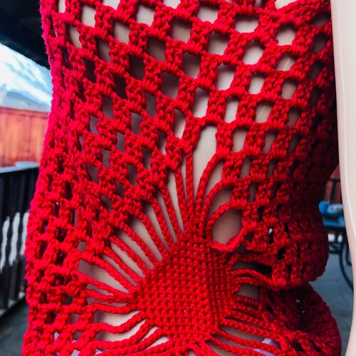 Handmade, Crochet, Scarlet Red Top, shops Knit Red Blouse