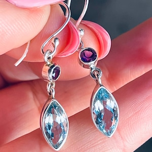 Blue, Topaz, Purple, Amethyst, Earrings, In Sterling Silver