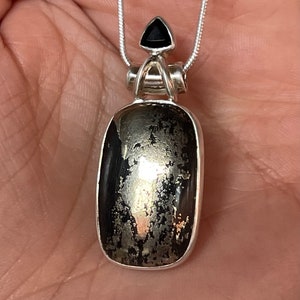 Pyrite, Black, Onyx,  Pendant, Necklace, In Sterling Silver, Pyrite Necklace