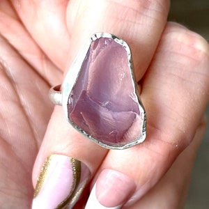 Anillo de lavanda y cuarzo, talla 8, en plata de ley