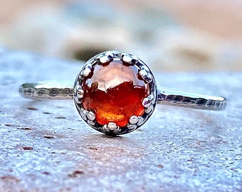Hessonite, Garnet, Ring, In Oxidized, Sterling Silver, Dainty