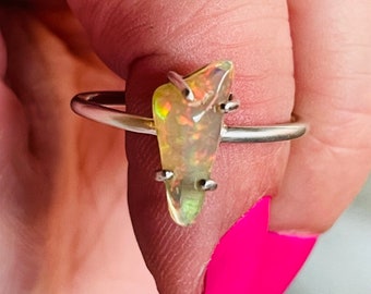 Ethiopian, Opal, Ring, Size 9, In Sterling Silver, Dainty, Minimalist