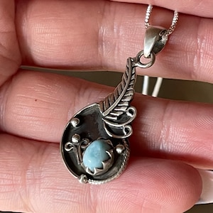 Larimar, Pendant, Necklace, In Oxidized, Sterling Silver