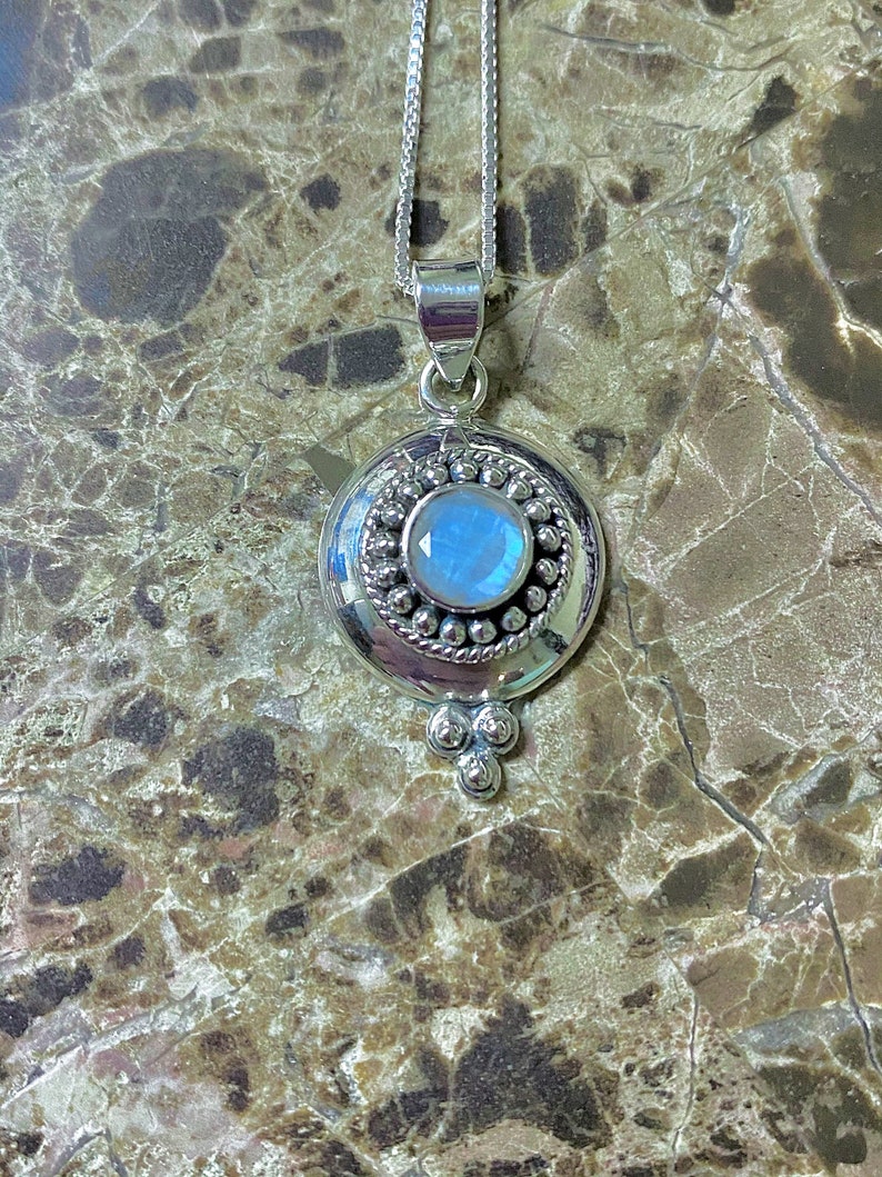 Egyptian Rainbow Moonstone Pendant Necklace In Sterling Silver