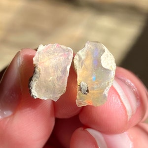 Raw, Opal Stud Earrings In Sterling Silver