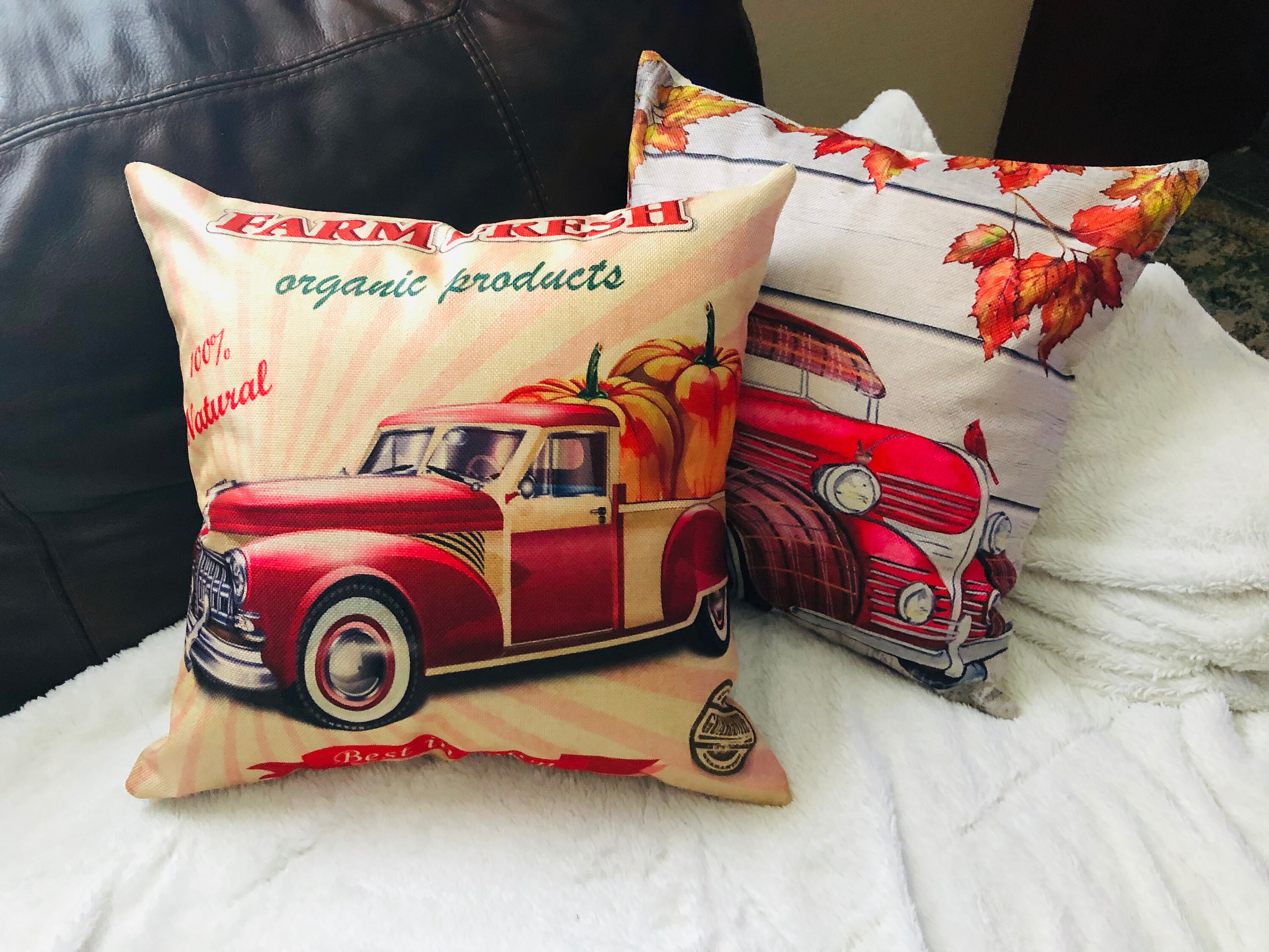Red Truck Autumn Decorative Pillow Covers Etsy UK