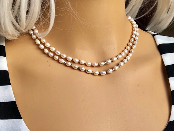 Collana girocollo con Perle d’acqua dolce e Chiusura in Argento 925