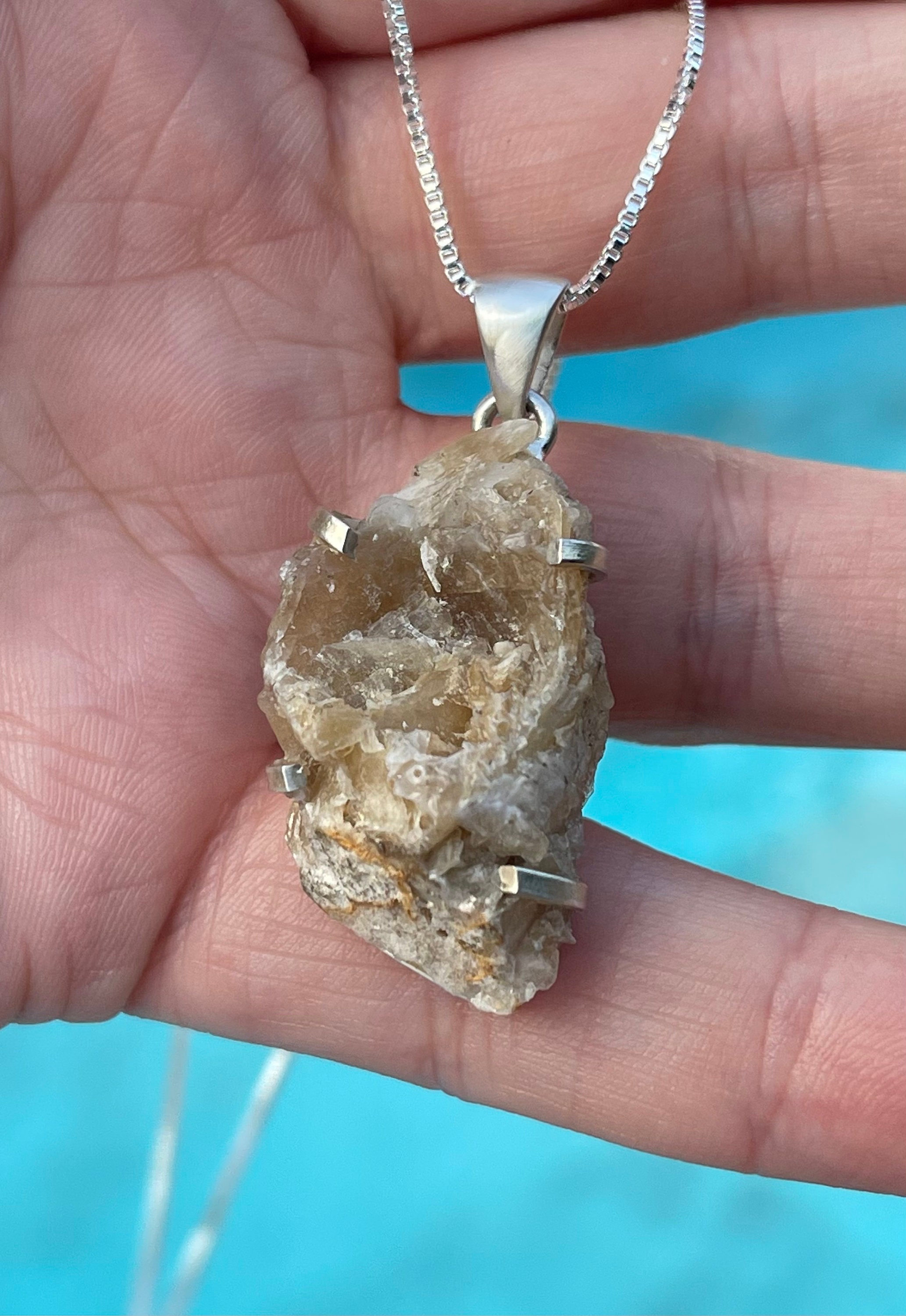 Barite, Rough, Pendant, Necklace, In Sterling Silver, Baryte
