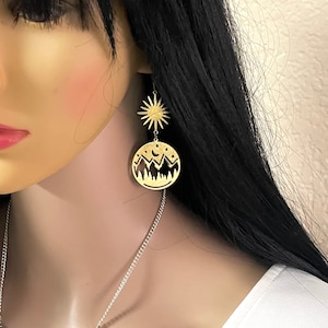 Fashion Earrings, Drop Earrings, Celestial, Earrings, Mountain, Scenery, Brass Earrings