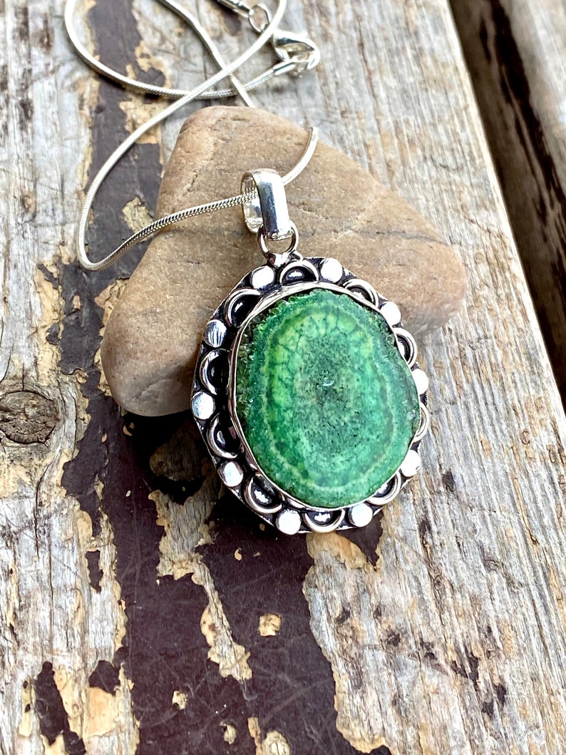 Green Solar Quartz Silver Necklace