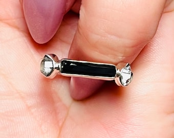 Herkimer, Diamond, Black, Tourmaline, Ring, In Sterling Silver
