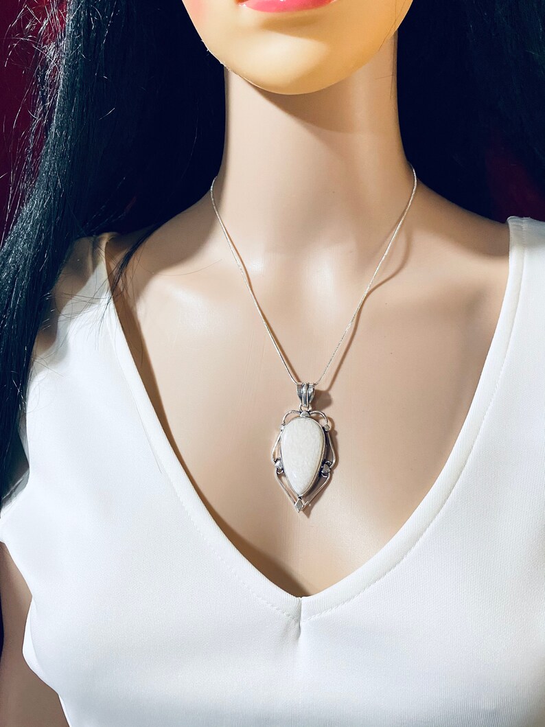 White Jasper Silver Pendant Necklace