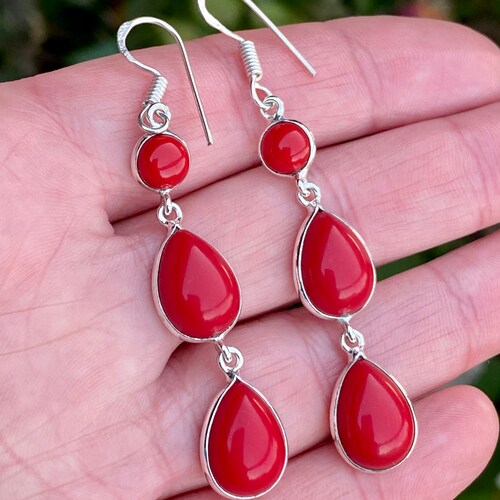 Natural, Red Coral, shops Earrings In Sterling Silver