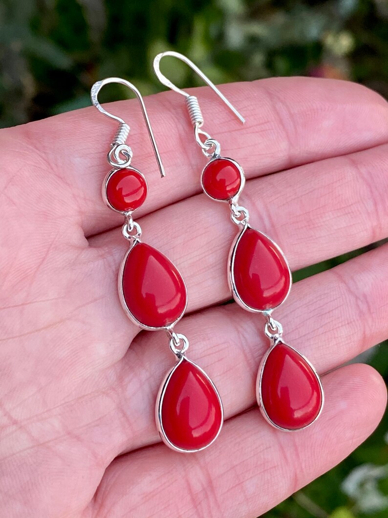 Natural, Red Coral, shops Earrings In Sterling Silver
