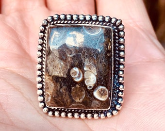 Turtella, Jasper, Ring, In Oxidized Silver, Statement Ring, Size 7