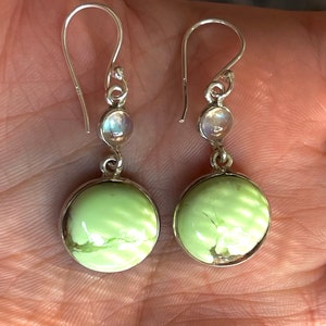 Chrysoprase, Moonstone, Drop, Earrings, In Sterling Silver, Citron Chrysoprase Moonstone Earrings