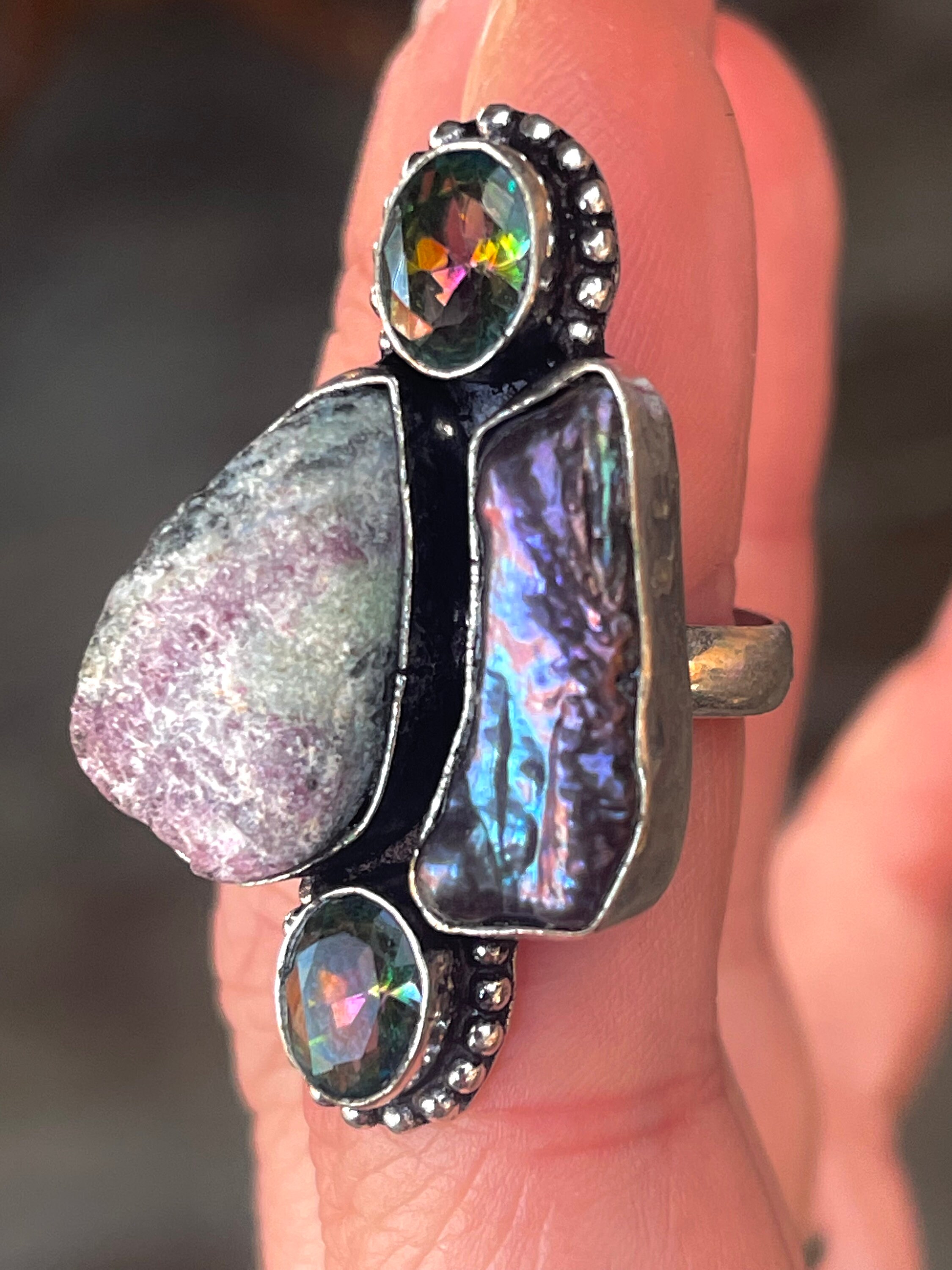 ❣️Ruby ❣️ページ Sterling Silver Ruby Zoisite Cocktail Ring – Handcrafted