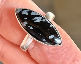 Snowflake, Obsidian, Ring, Size 6.5, In Sterling Silver