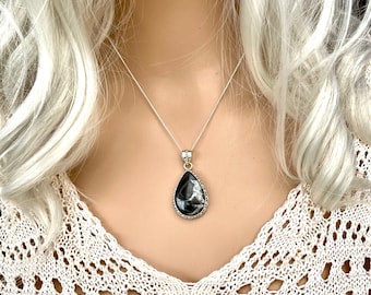 Natural, Pinolith Pendant Necklace In Sterling Silver