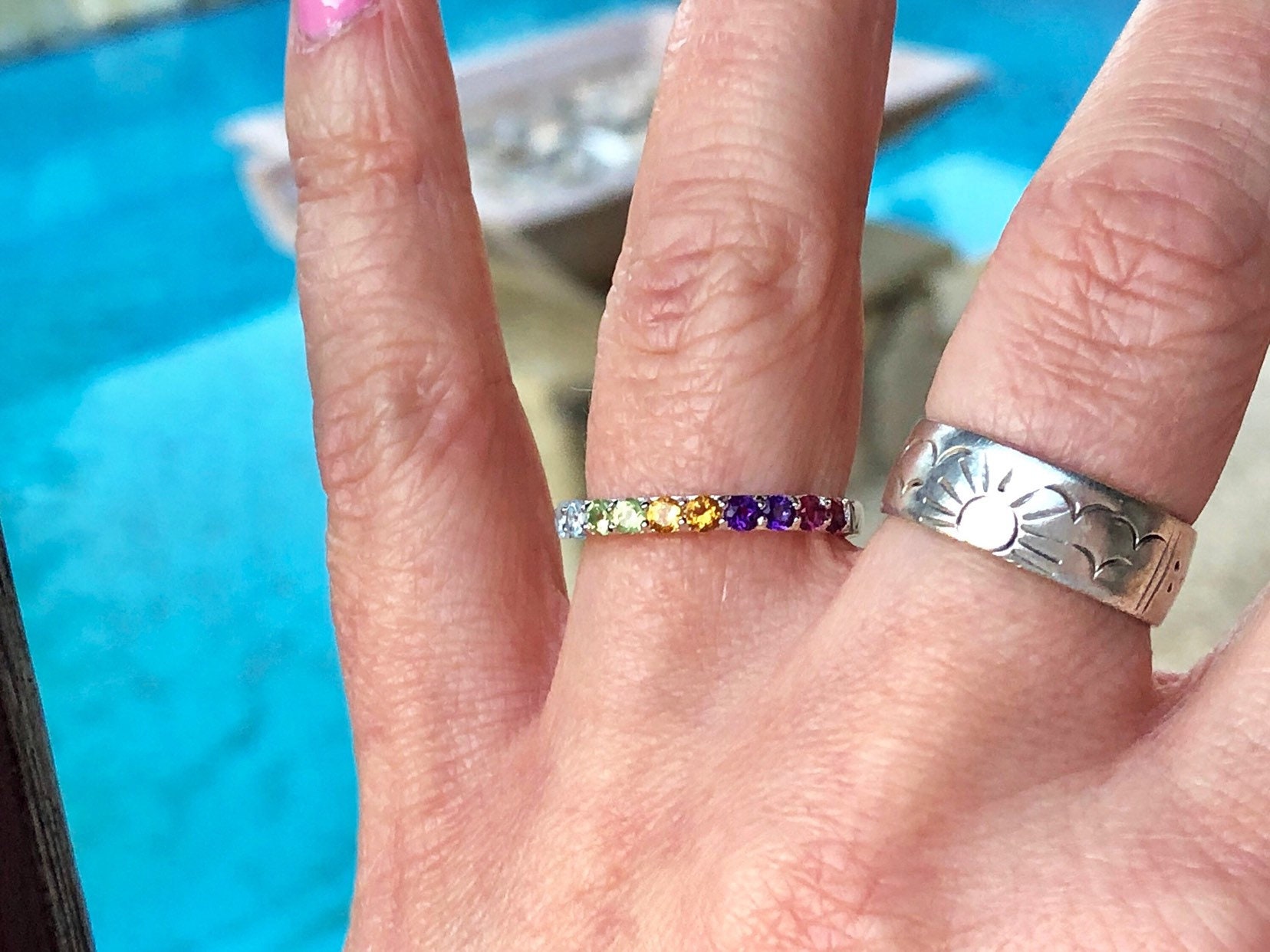 Multi-gemstone Eternity Stackable Wedding/engagement Ring Band - Etsy