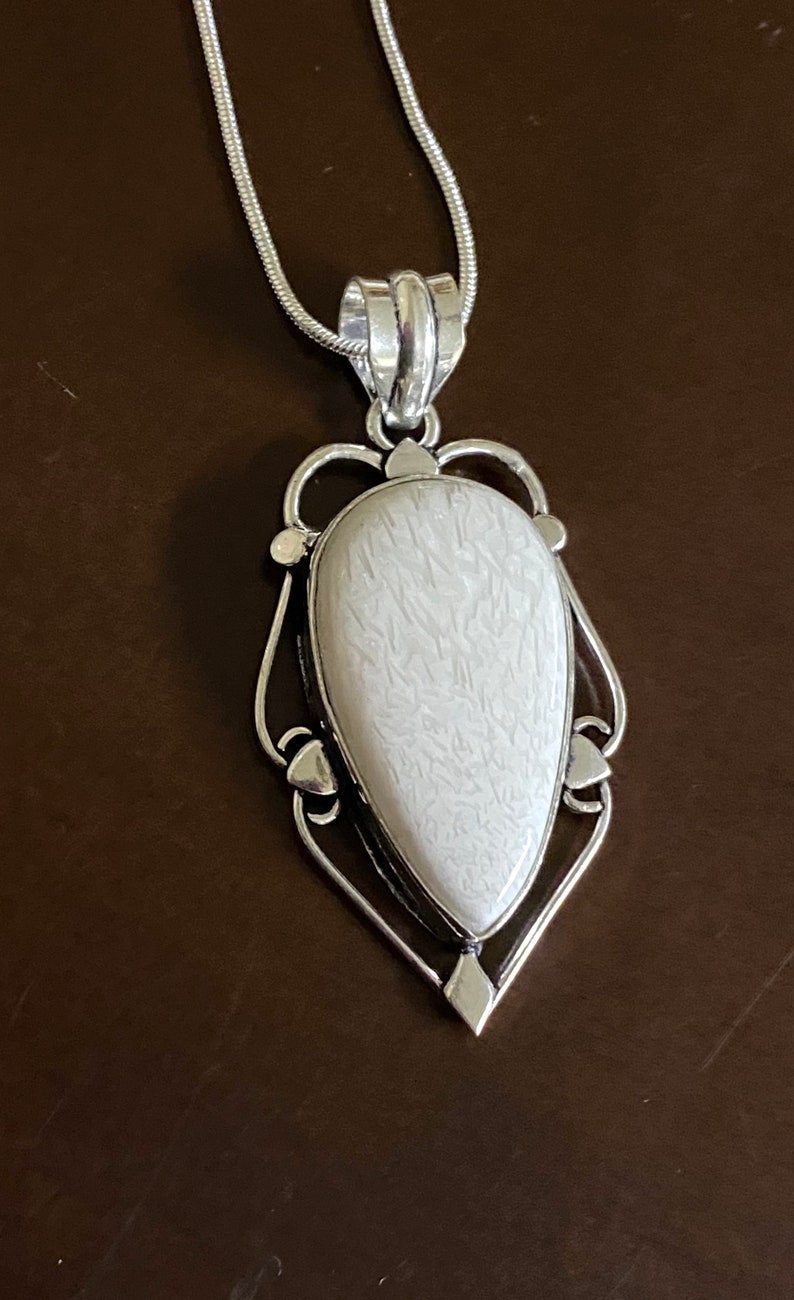 White Jasper Silver Pendant Necklace