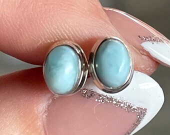 Orecchini Pendenti Apatite Blu Naturale, Perline Rotonde 6-12 Mm, Argento Placcato, Leverback, Skysk