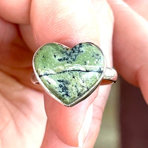 Imperial, Green, Opal, Heart, Ring, In Sterling Silver, Size 9.5