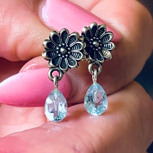 Blue, Topaz, Earrings, In Oxidized, Sterling Silver