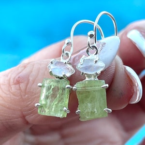 Green, Kyanite, Moonstone, Earrings, In Sterling Silver