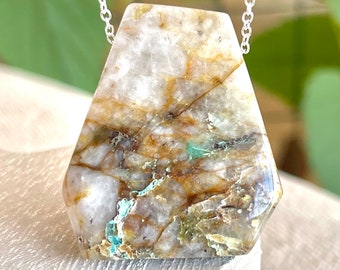 Natural, Chrysocolla Pendant Necklace, Chrysocolla Rough Pendant Necklace In Sterling Silver