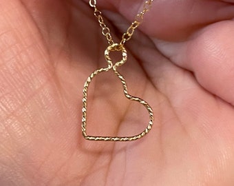 Heart Gold Necklace, Wire Heart-Shaped Necklaces, Valentines Necklaces