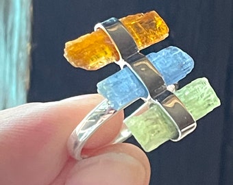 Raw, Kyanite, Ring, In Sterling Silver, Multi Color Kyanite Statement Ring
