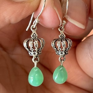 Chrysoprase, Drop, Earrings, In Oxidized, Sterling Silver