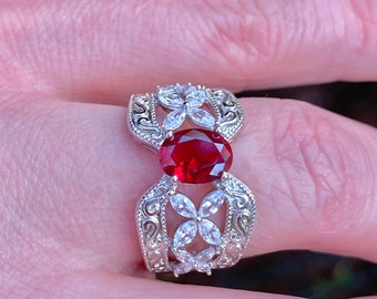 Rood, Robijn, Ring, in sterlingzilver, maat 7, maat 8