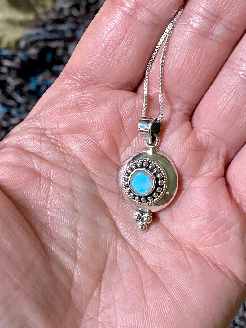 Egyptian Rainbow Moonstone Pendant Necklace In Sterling Silver