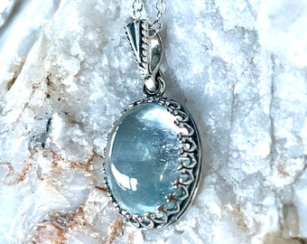 Blue, Topaz, Pendant, Necklace, In Oxidized, Sterling Silver