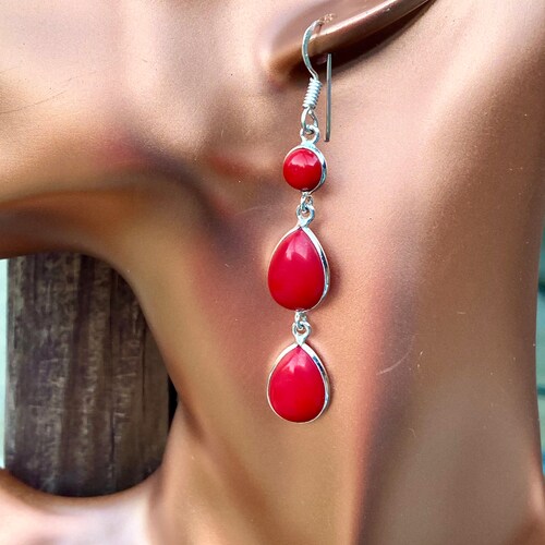 Natural, Red Coral, shops Earrings In Sterling Silver